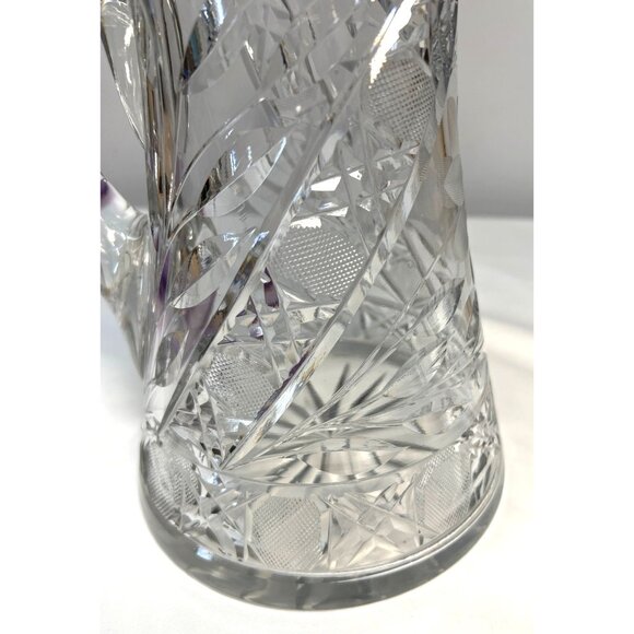 Antique Cut Crystal Glass Pitcher With Intricate Pattern & Handle Beautiful Heav - Picture 6 of 8